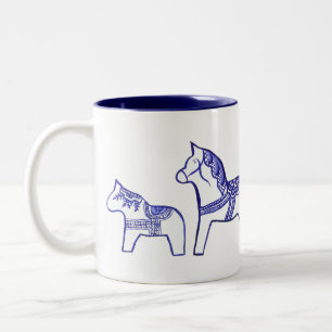 Blue and White Dala Horses Mugg