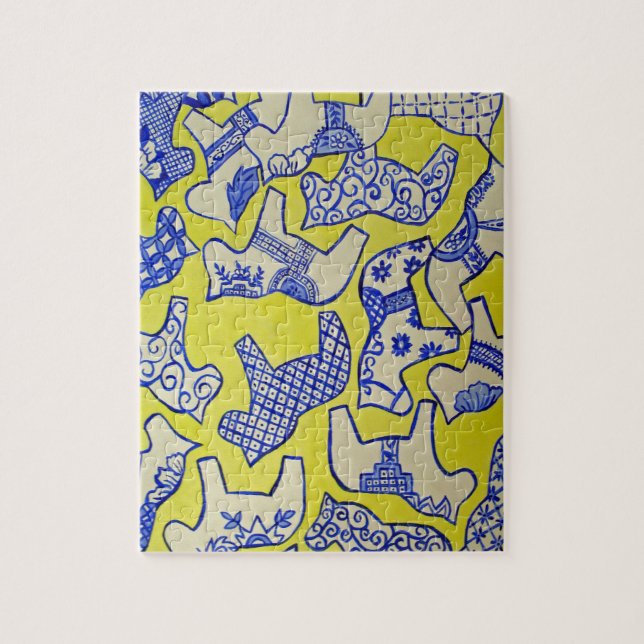 Blue and White Dala Horses Puzzle Pussel (Vertikal)