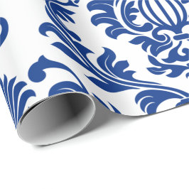 Blue and white damask patterned paper  presentpapper