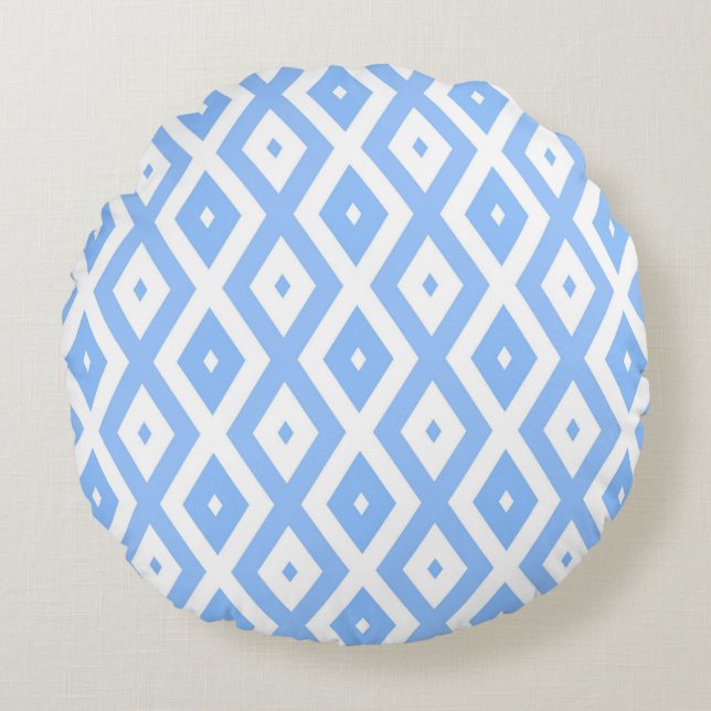 Blue and white diamond pattern rund kudde (Framsidan)