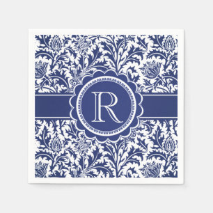 Blue and White Elegance William Morris Monogram Pappersservett