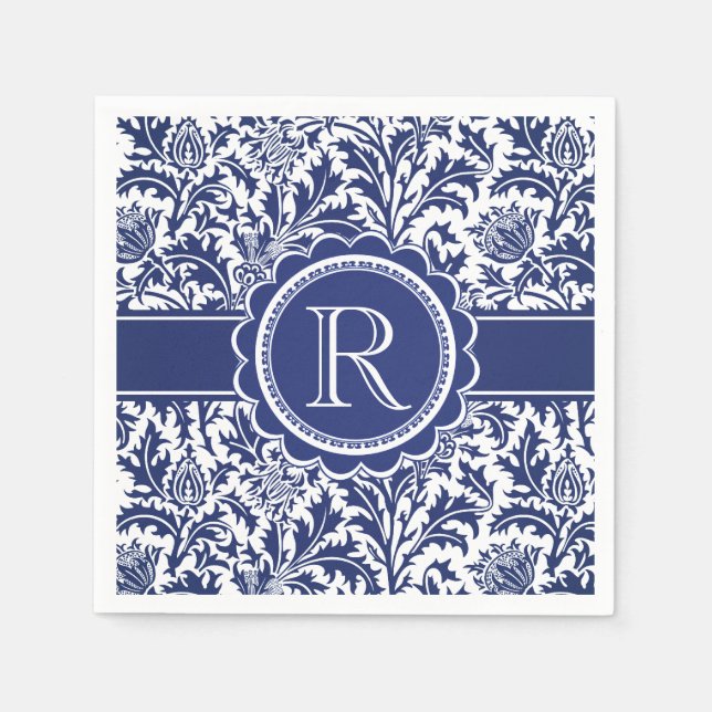 Blue and White Elegance William Morris Monogram Pappersservett (Framsidan)