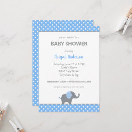 Blue and White Elephant Polka Dot Baby Shower Inv. Inbjudningar