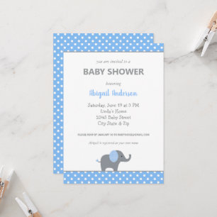 Blue and White Elephant Polka Dot Baby Shower Inv. Inbjudningar