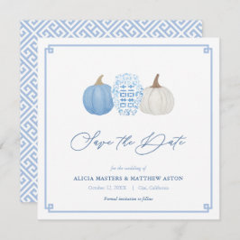 Blue and White Fall Chinoiserie Pumpkins Bröllop Spara Datumet
