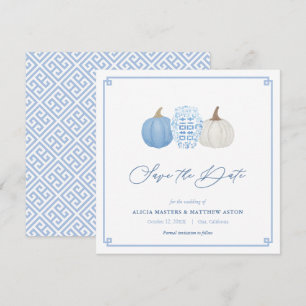 Blue and White Fall Chinoiserie Pumpkins Bröllop Spara Datumet