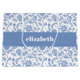 Blue and White Floral Botanical Custom Name Modern