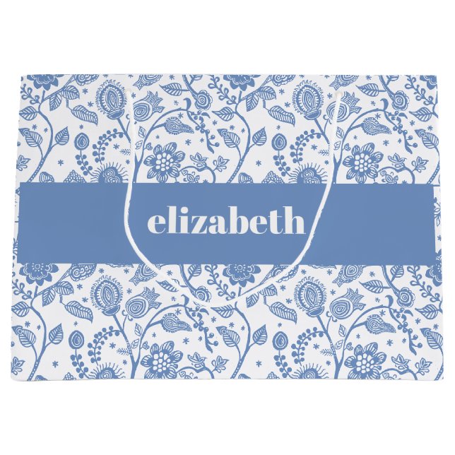 Blue and White Floral Botanical Custom Name Modern (Framsidan)