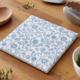 Blue and White Floral Botanical Pattern Modern Kakelplatta