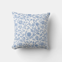 Blue and White Floral Botanical Pattern Whimsical Kudde