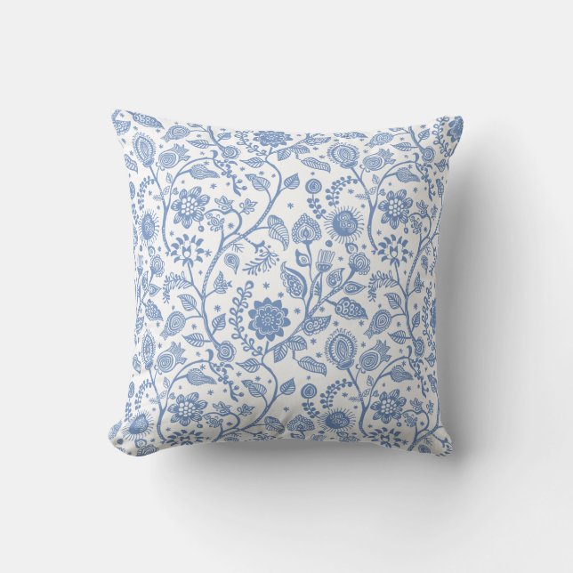 Blue and White Floral Botanical Pattern Whimsical Kudde (Framsida)