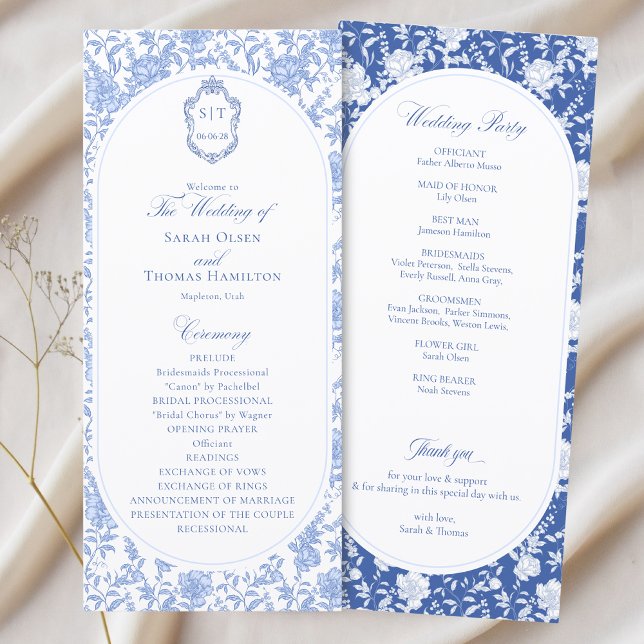 Blue and White Floral Chinoiserie Wedding Program (Skapare uppladdad)