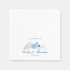 Blue and White Floral Classical Wedding napkin Pappersservett
