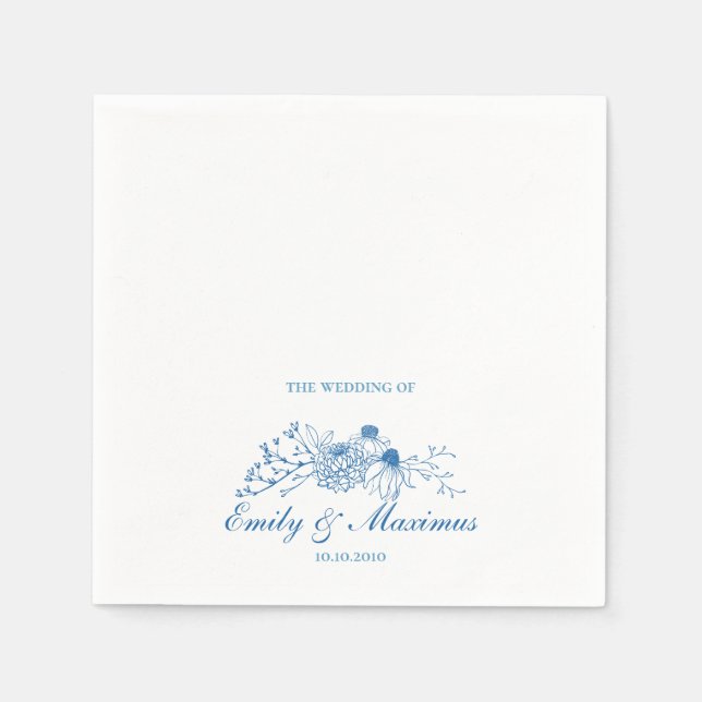 Blue and White Floral Classical Wedding napkin Pappersservett (Framsidan)
