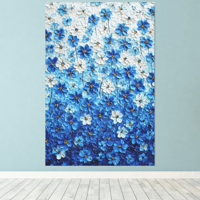Blue and White Floral Gradient Abstract Wall Art Canvastryck (Insitu (trägolv))