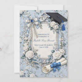 Blue and White Floral Graduation Announcement Card Inbjudningar