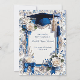 Blue and White Floral Graduation Announcement Card Meddelande