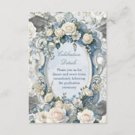 Blue and White Floral Graduation Celebration Detai Tilläggskort
