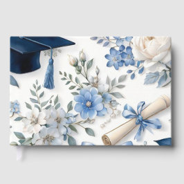 Blue and White Floral Graduation Guest Book Gästböcker