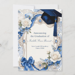 Blue and White Floral Graduation Invitation Card Inbjudningar