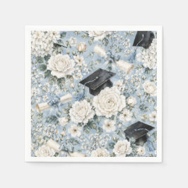 Blue and White Floral Graduation Party Napkins Pappersservett