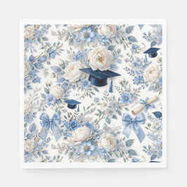 Blue and White Floral Graduation Party Napkins Pappersservett