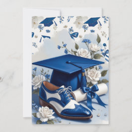 Blue and White Floral Graduation Thank You Note Tack Kort