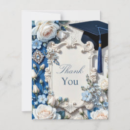 Blue and White Floral Graduation Thank You Note Tack Kort