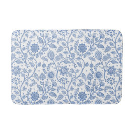 Blue and White Floral Pattern Botanical Whimsical Badrumsmatta