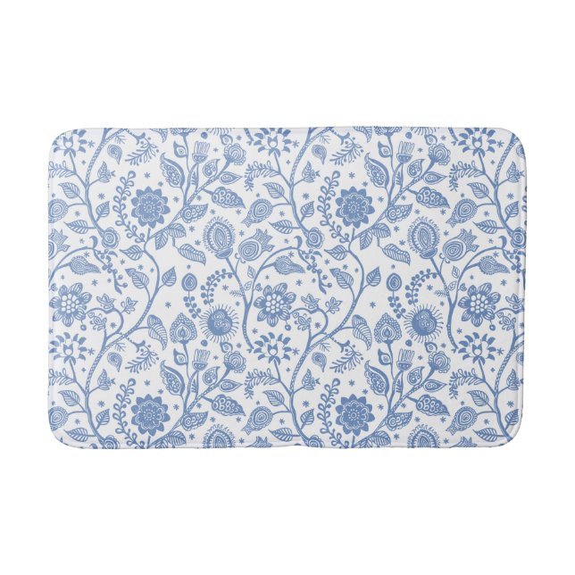 Blue and White Floral Pattern Botanical Whimsical Badrumsmatta (Framsidan)