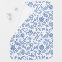 Blue and White Floral Pattern Whimsical Botanical