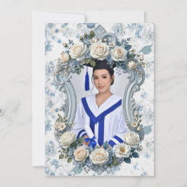 Blue and White Floral Photo Graduation Invitation Inbjudningar