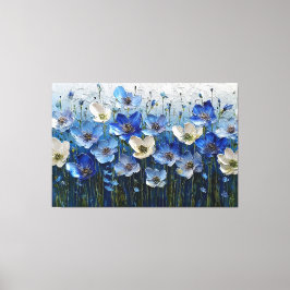 Blue and White Floral Textured Painting – Abstract Canvastryck