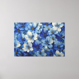 Blue and White Floral Textured Painting – Abstract Canvastryck
