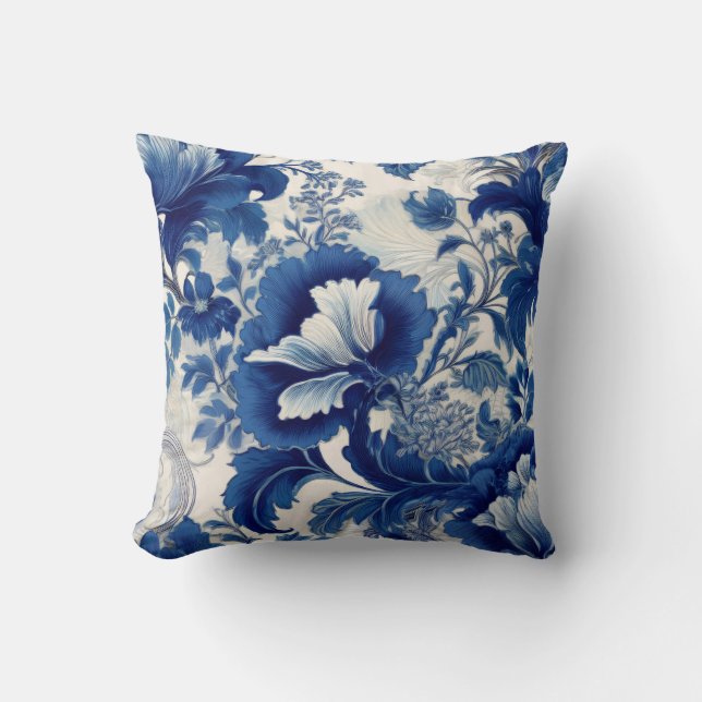 Blue and white floral throw pillow kudde (Framsida)
