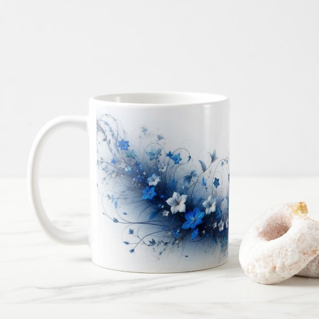  Blue and White Floral Vine  Kaffemugg (Med munk)