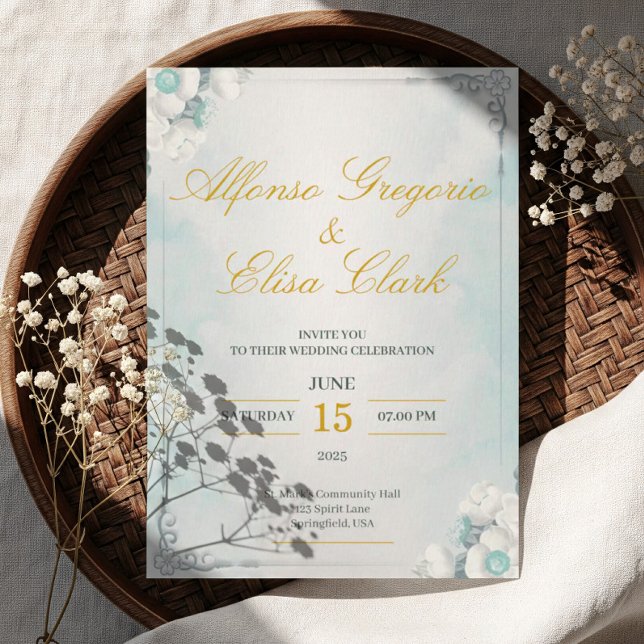 Blue and White Flower Beauty Wedding Invitation Inbjudningar (Skapare uppladdad)