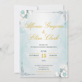 Blue and White Flower Beauty Wedding Invitation Inbjudningar
