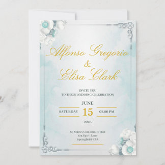 Blue and White Flower Beauty Wedding Invitation Inbjudningar