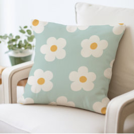Blue and White Flower Pattern Daisy Throw Pillow Kudde