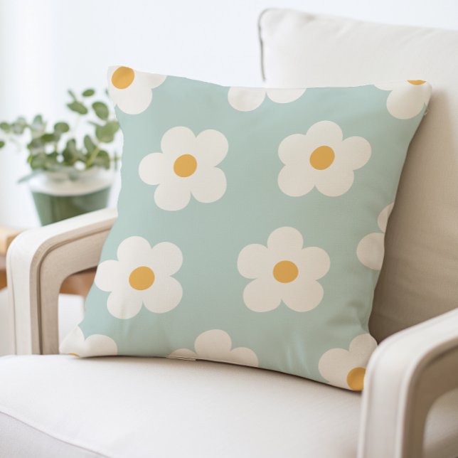 Blue and White Flower Pattern Daisy Throw Pillow Kudde (Skapare uppladdad)