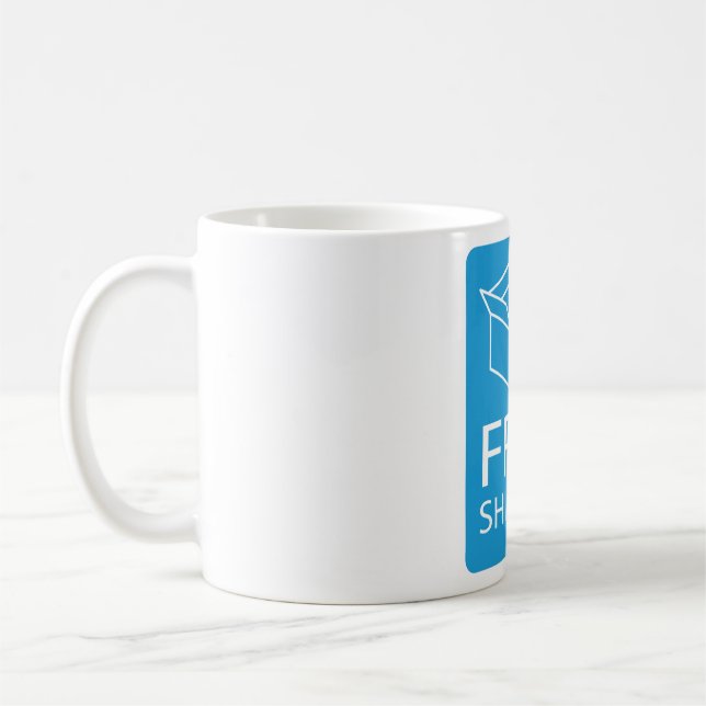 Blue and White Free Shipping Icon Kaffemugg (Vänster)