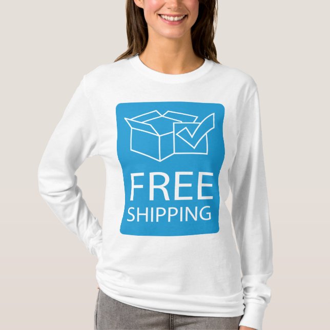Blue and White Free Shipping Icon T Shirt (Framsida)
