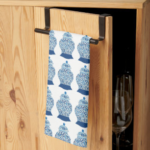 Blue and White Ginger Burk Kökshandduk
