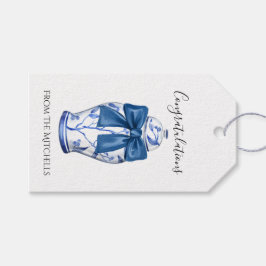 Blue and White Ginger Burk med Blue Bow Bow Presentetikett