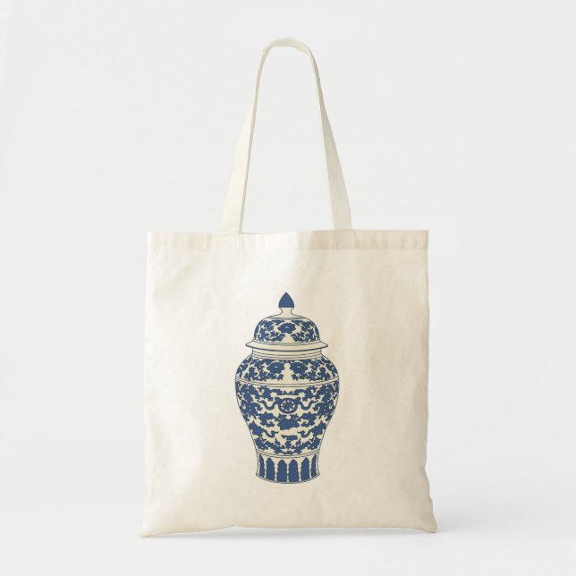 Blue and White Ginger Burk Tote Tygkasse (Framsidan)