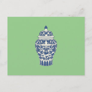 Blue and White Ginger Burk Vykort