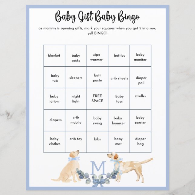 Blue and White Gingham Baby Shower Game (Framsida)