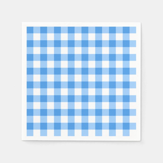 Blue and White Gingham Check Mönster Pappersservett (Framsidan)