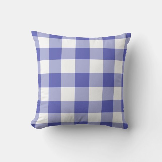 Blue and White Gingham Mönster Checkered Kudde (Framsida)